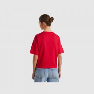 United Colors of Benetton 100% cotton boxy fit T-shirts Damen Rot | HZWQSC976