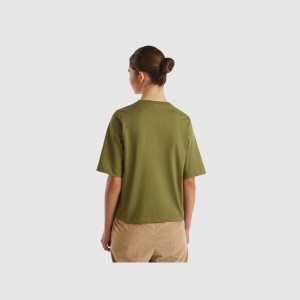 United Colors of Benetton 100% cotton boxy fit T-shirts Damen Grün | GIZLME438