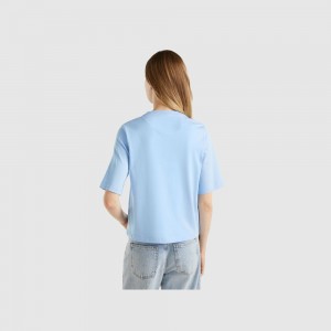 United Colors of Benetton 100% cotton boxy fit T-shirts Damen Hellblau | OGVTQF924