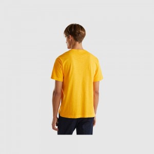 United Colors of Benetton 100% cotton print T-shirts Herren Senfgelb | CPMWVA568