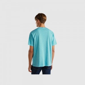 United Colors of Benetton 100% cotton print T-shirts Herren Hellblau | IYFQHS674