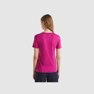 United Colors of Benetton 100% cotton with glitter print logo T-shirts Damen Weiß | WGBVQZ635