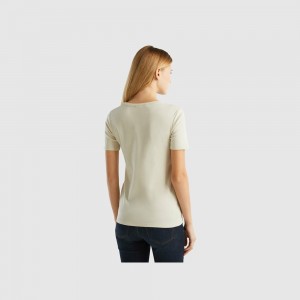 United Colors of Benetton 100% cotton with glitter print logo T-shirts Damen Beige | BRUONT457