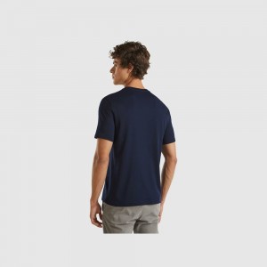 United Colors of Benetton 100% organic cotton basic T-shirts Herren Dunkelblau | ENFUGJ179