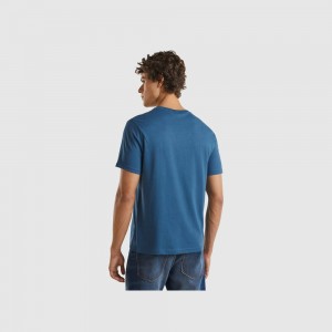 United Colors of Benetton 100% organic cotton basic T-shirts Herren Blau | ZIBQPO468