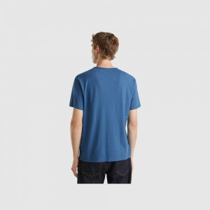 United Colors of Benetton Air force slub cotton T-shirts Herren Blau | OXWDBG670