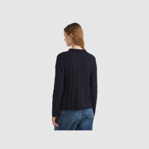 United Colors of Benetton Cable knit Pullover Damen Dunkelblau | VEKAFZ869