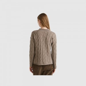 United Colors of Benetton Cable knit Pullover Damen Braun | GHNFAP712