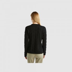 United Colors of Benetton Cable knit Pullover Damen Schwarz | FEMHNJ351