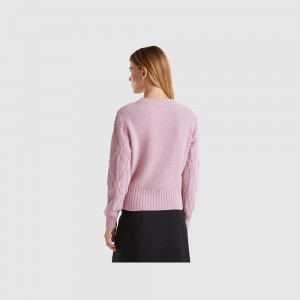 United Colors of Benetton Cable knit Pullover Damen Lila | SIHBXE794