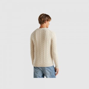 United Colors of Benetton Cable knit cashmere blend Pullover Herren Weiß | KAMXPU931