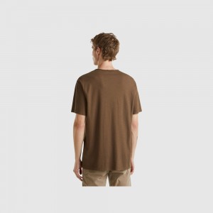 United Colors of Benetton Coffee slub cotton T-shirts Herren Braun | FLEPRA013