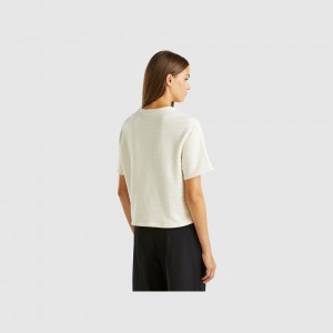 United Colors of Benetton Crew neck pockets T-shirts Damen Weiß | AQFTMX839