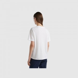 United Colors of Benetton Crew neck slub cotton T-shirts Damen Weiß | NFUVMB098