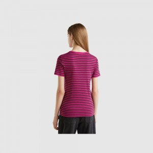 United Colors of Benetton Crew neck striped T-shirts Damen Weiß | VCUOXL157