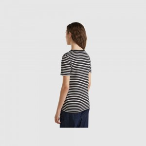United Colors of Benetton Crew neck striped T-shirts Damen Schwarz | JCHPGY149