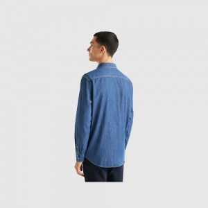 United Colors of Benetton Jean 100% cotton Hemd Herren Blau | ZEMHOV351
