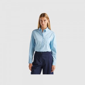 United Colors of Benetton Oversized fit Hemd Damen Hellblau | APDREY236