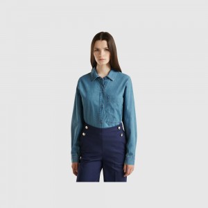 United Colors of Benetton Oversized fit chambray Hemd Damen Hellblau | NCJOLA096