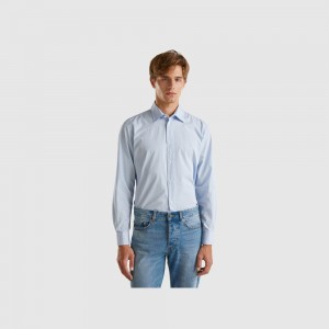 United Colors of Benetton Patterned organic cotton Hemd Herren Hellblau | HRDNCX051