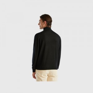 United Colors of Benetton Turtleneck in pure Merino wool Pullover Herren Schwarz | DMQSJW648