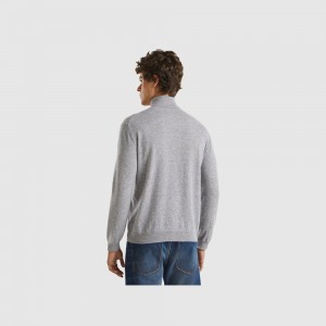 United Colors of Benetton Turtleneck in pure Merino wool Pullover Herren Hellgrau | NKGCUJ960