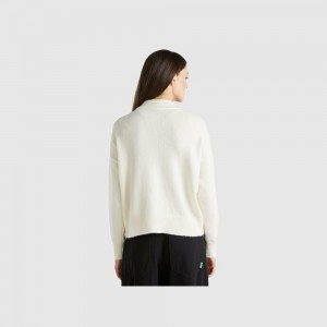 United Colors of Benetton Turtleneck rhinestones Pullover Damen Weiß | PJMQCB513