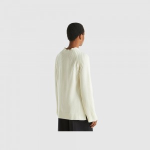 United Colors of Benetton Turtleneck slits Pullover Damen Weiß | CQRTGL580