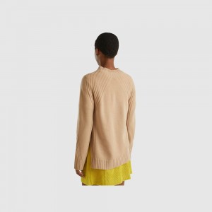 United Colors of Benetton Turtleneck slits Pullover Damen Braun | HNWBPC025