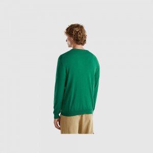 United Colors of Benetton V-neck lightweight cotton blend Pullover Herren Dunkelgrün | NLTIKX579