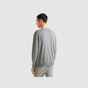 United Colors of Benetton V-neck lightweight cotton blend Pullover Herren Dunkelgrau | QMPOHW921