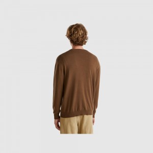 United Colors of Benetton V-neck lightweight cotton blend Pullover Herren Braun | SQDVGL967