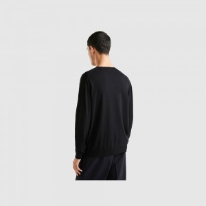 United Colors of Benetton V-neck lightweight cotton blend Pullover Herren Schwarz | UDTCBP680