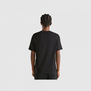 United Colors of Benetton foil print T-shirts Damen Schwarz | XIJTWY045
