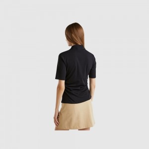 United Colors of Benetton funnel neck in organic cotton T-shirts Damen Schwarz | DTVYCJ978