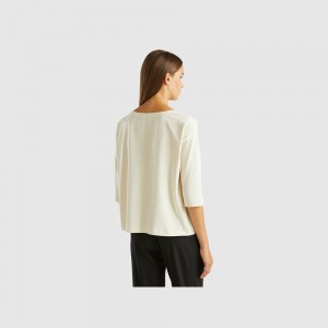 United Colors of Benetton glossy print T-shirts Damen Weiß | JIAVDF481