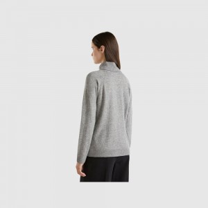 United Colors of Benetton turtleneck cashmere and wool blend Pullover Damen Hellgrau | IKLNGP412