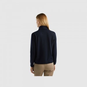 United Colors of Benetton turtleneck cashmere and wool blend Pullover Damen Dunkelblau | IURXNL749