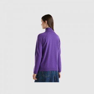 United Colors of Benetton turtleneck in wool and cashmere blend Pullover Damen Lila | UENROK472