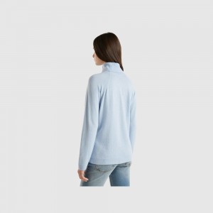United Colors of Benetton turtleneck in wool and cashmere blend Pullover Damen Hellblau | LKBARS839