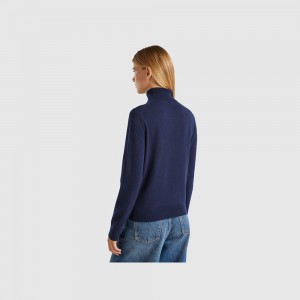United Colors of Benetton turtleneck in pure cashmere Pullover Damen Dunkelblau | GEBKMQ856