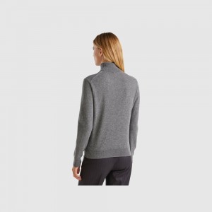 United Colors of Benetton turtleneck in pure cashmere Pullover Damen Dunkelgrau | PAITSJ536
