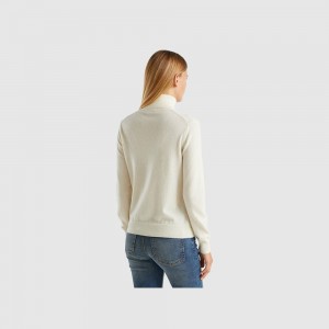 United Colors of Benetton turtleneck in pure cashmere Pullover Damen Weiß | WQYCVA419