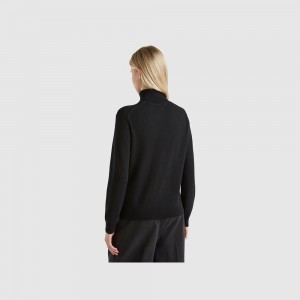 United Colors of Benetton turtleneck in pure cashmere Pullover Damen Schwarz | FSYMZC291