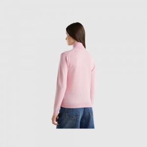 United Colors of Benetton turtleneck pure Merino wool Pullover Damen Rosa | EMGLHY598